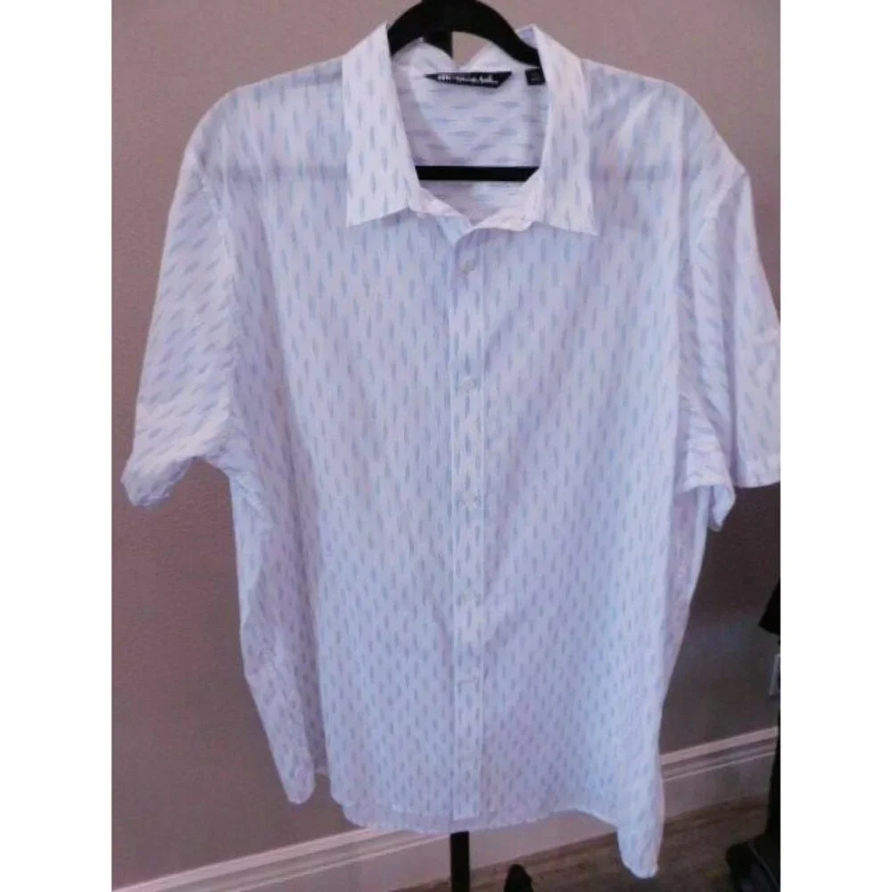 Travis Mathew Men's Dress Shirt 2XL XXL White with Blue